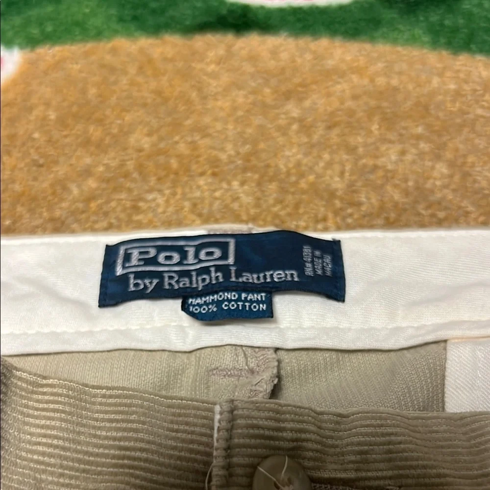 Polo Ralph Lauren Corduroy Hammond Pant Size 36x30 Khaki Pleated Cuffed